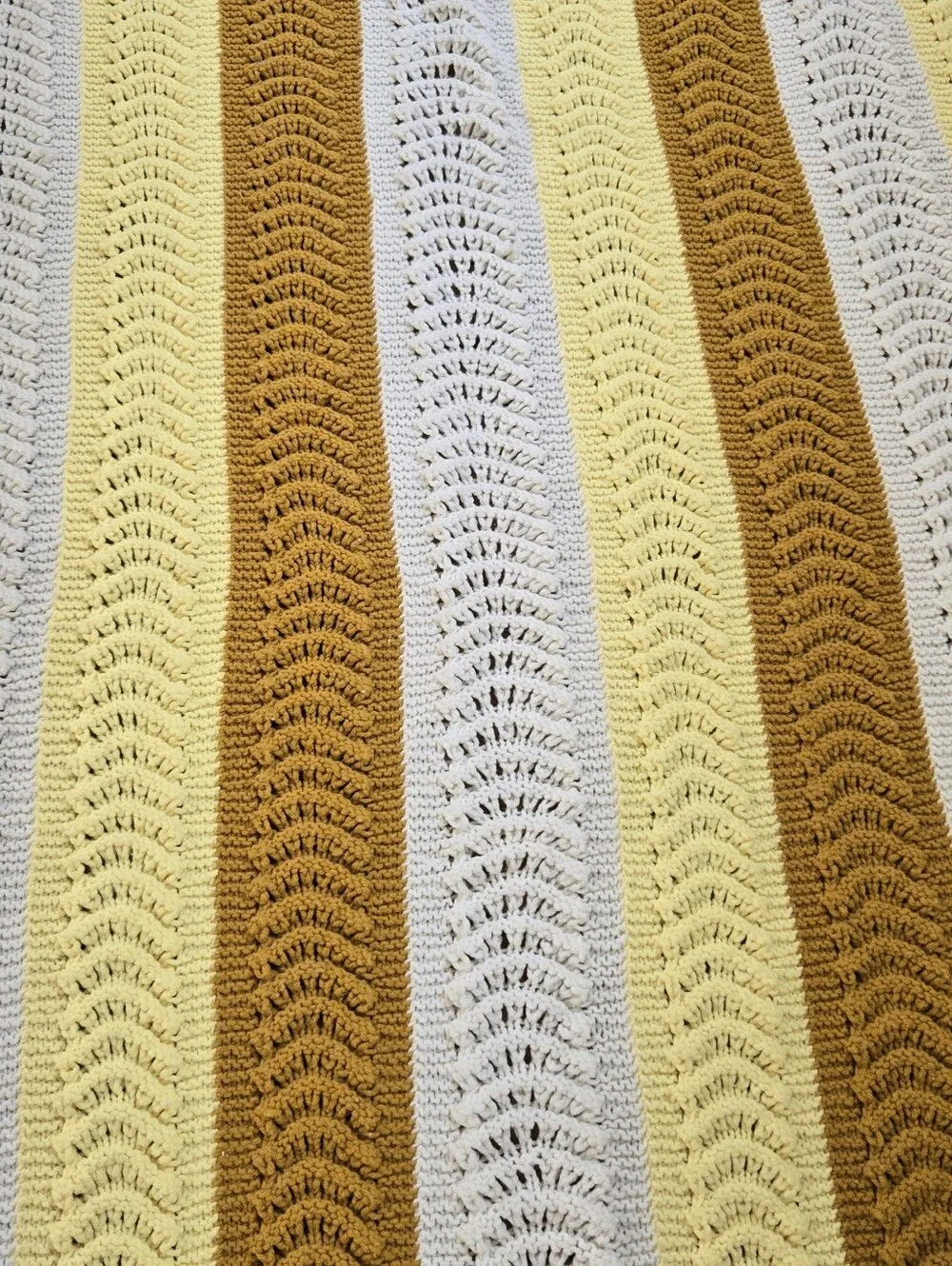 Striped Crochet Throw Blanket in Mustard, Yellow & White